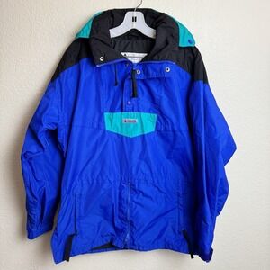 Columbia Men's Coat Jacket Vintage Color Block Size M Pullover Hood Pockets‎